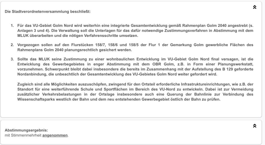 Foto des Beschlusstextes Foto des Beschlusstextes