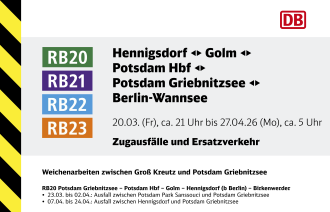 Plakat zu umfangreichen Bahnunterbrechungen