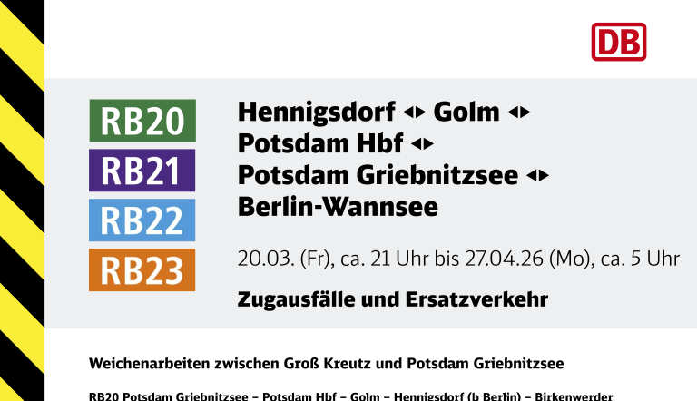 Plakat zu umfangreichen Bahnunterbrechungen